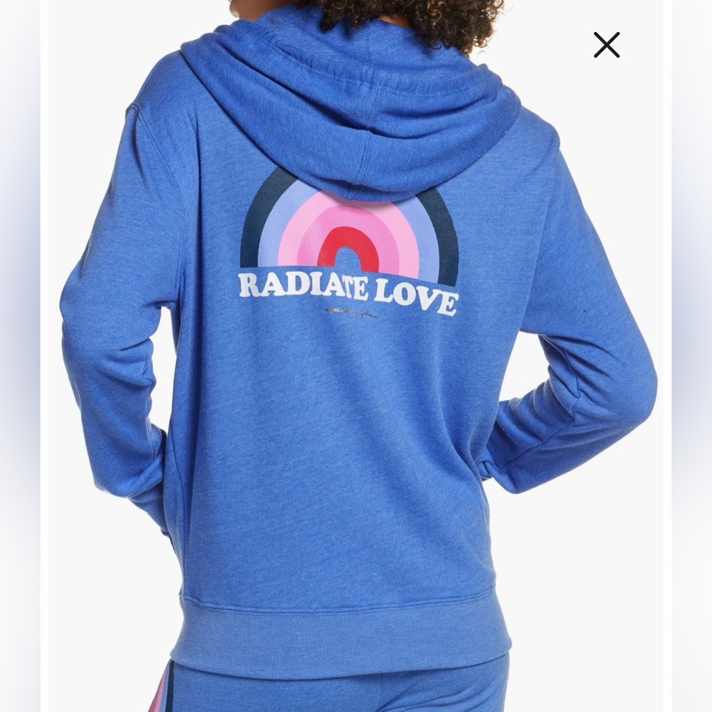 NWT Spiritual Gangster Radiate Riley Zip-up Blue Hoodie with Radiant Love Design